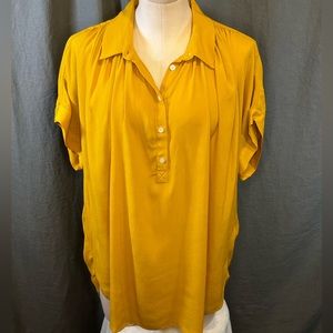 L Madewell Curry Rayon 1/4 button Short Sleeve Blouse